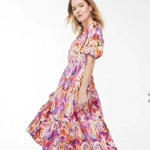 Chico's NWT 40th Anniversary Puff Sleeve Tiered Paisley Print Midi Dress Size 16